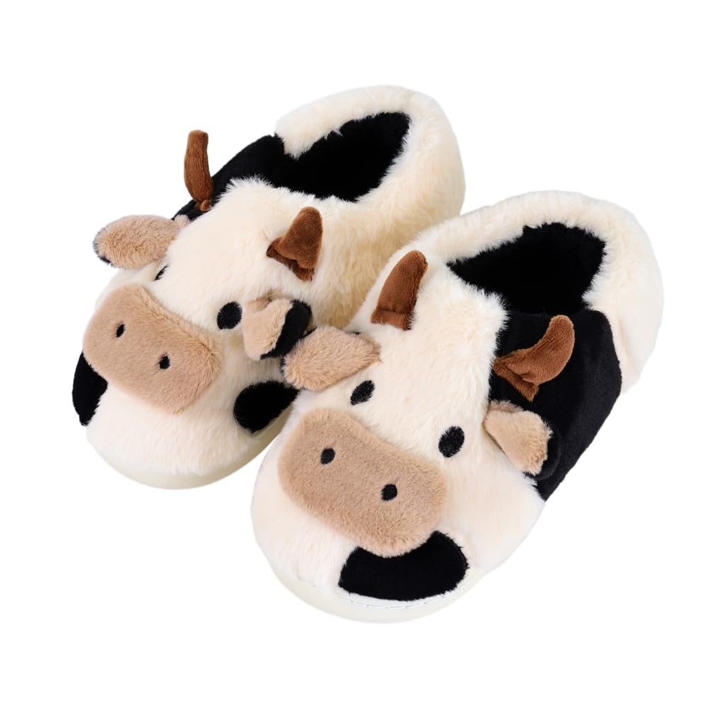 XIXITIAO Slippers For Women,Cow Slippers,Womens Fuzzy Slippers,Cute Animal Cartoon Fluffy Plush House Slippers For Women Men Indoor