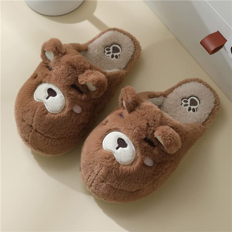 Animal Cotton Bear Slippers - Cartoon Plush Indoor/Outdoor Couples Shoes for Autumn and Winter