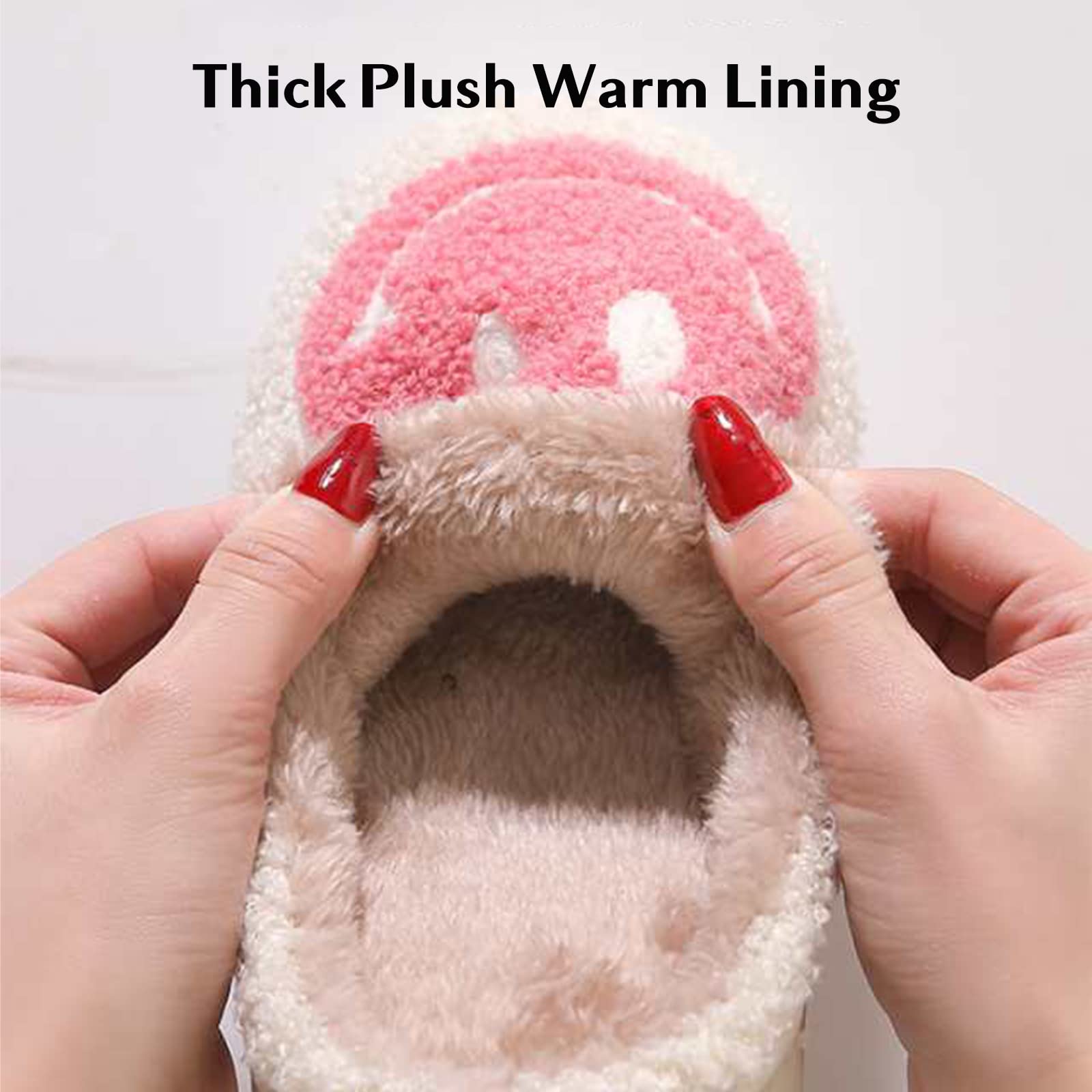 Bevaney Smile Face Slippers for Women - Soft Plush Retro Preppy Slip-on Comfortable Indoor/Outdoor Shoes