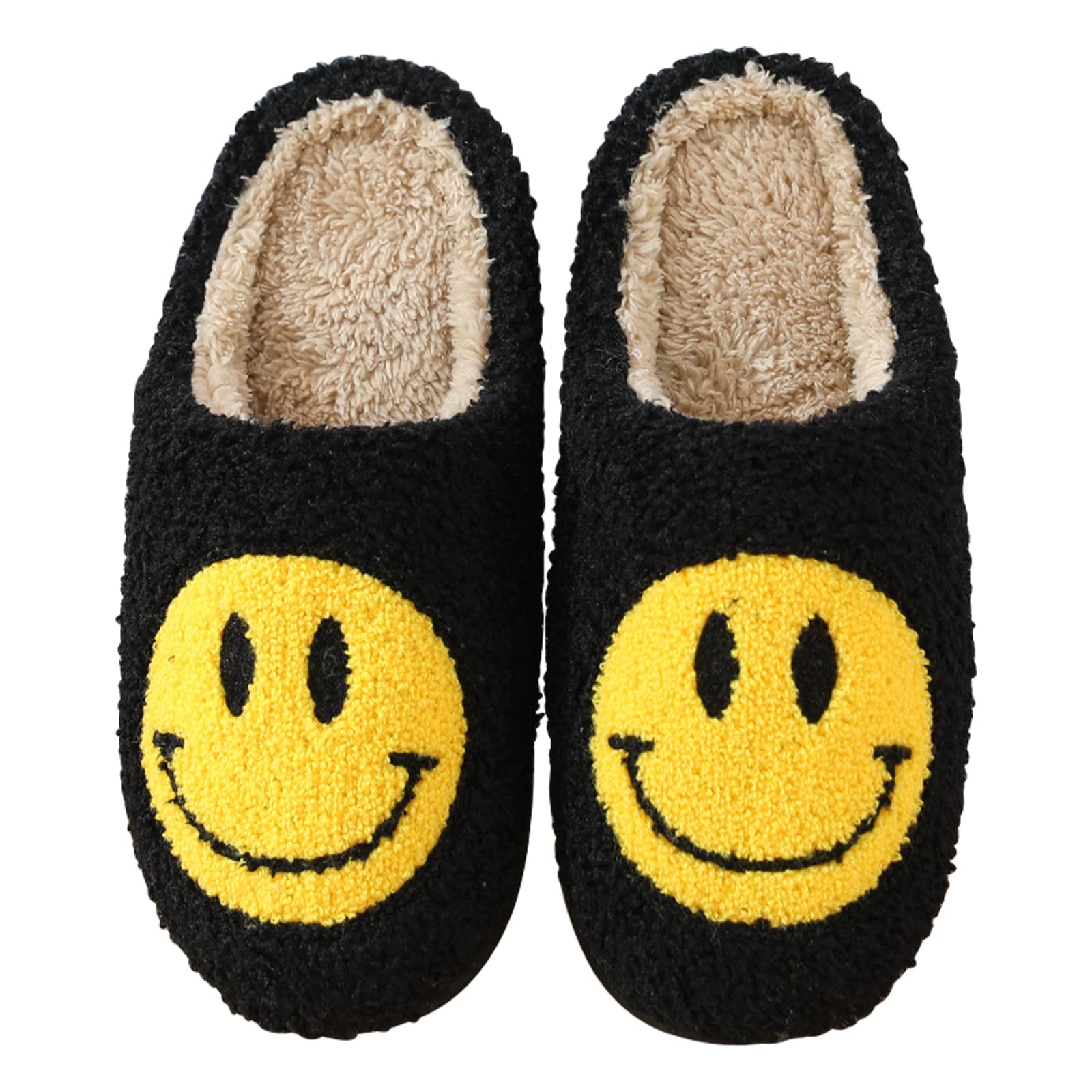 Bevaney Smile Face Slippers for Women - Soft Plush Retro Preppy Slip-on Comfortable Indoor/Outdoor Shoes