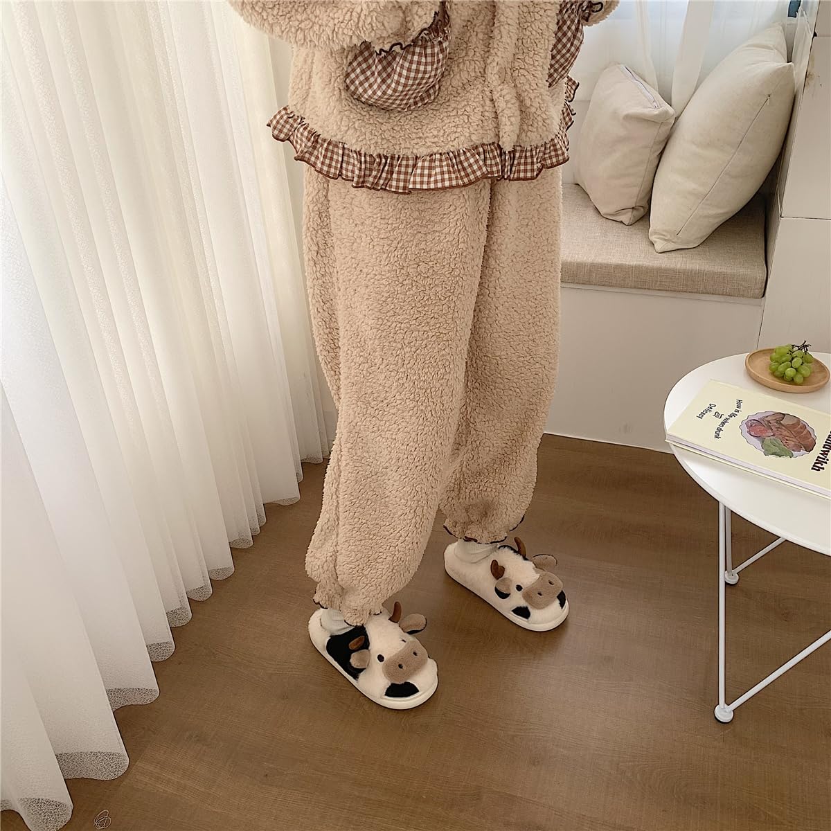 XIXITIAO Slippers For Women,Cow Slippers,Womens Fuzzy Slippers,Cute Animal Cartoon Fluffy Plush House Slippers For Women Men Indoor