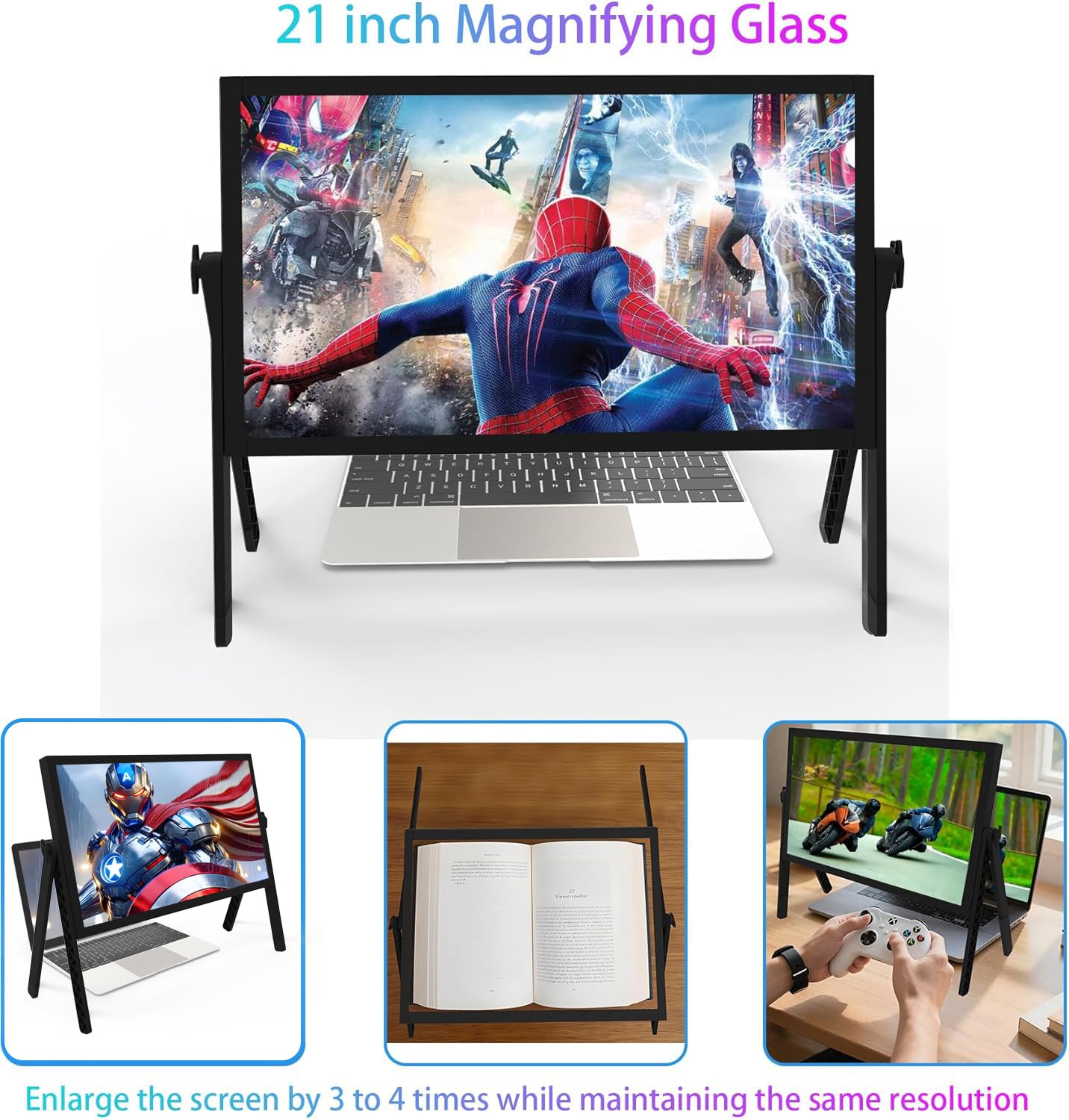 21 inch Screen Magnifier for Laptop ,3D HD Screen Expanders for Movies, Videos, and Gaming, Screen Enlarger with Adjustable Angle Design Amplifier Desktop Magnifying for Seniors Reading (Black)