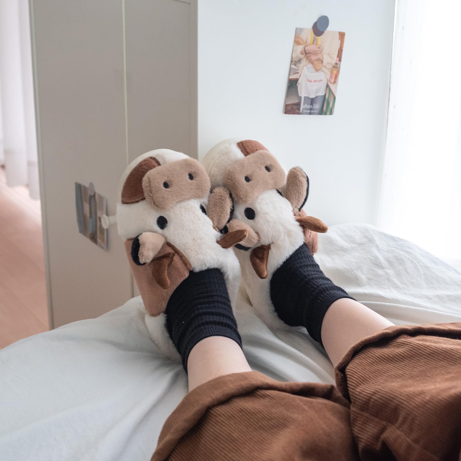 XIXITIAO Slippers For Women,Cow Slippers,Womens Fuzzy Slippers,Cute Animal Cartoon Fluffy Plush House Slippers For Women Men Indoor