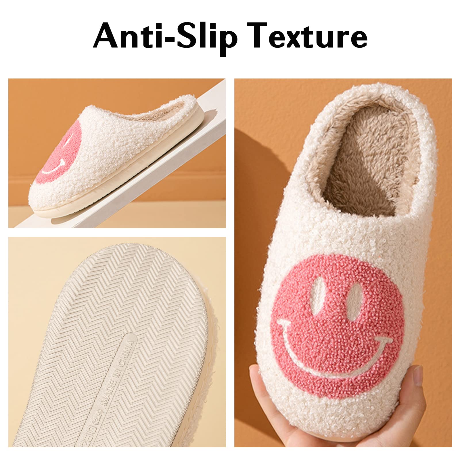 Bevaney Smile Face Slippers for Women - Soft Plush Retro Preppy Slip-on Comfortable Indoor/Outdoor Shoes