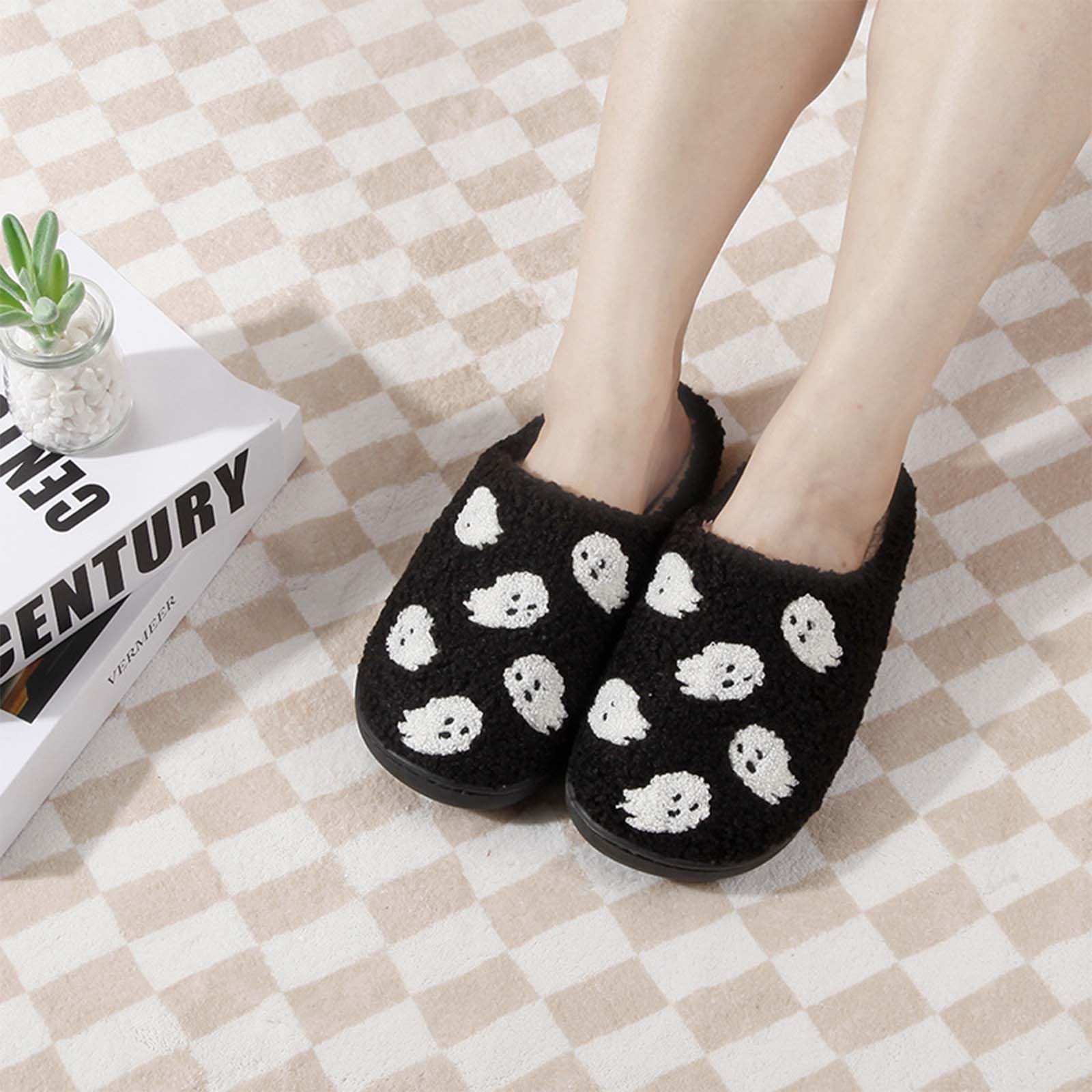 Womens Mens Slippers Retro Memory Foam Cute Cartoon Plush Fluffy Warm Fur Lined slippers Indoor House Home Winter Shoes