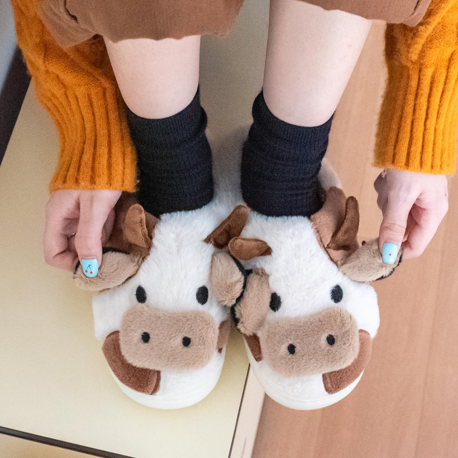 XIXITIAO Slippers For Women,Cow Slippers,Womens Fuzzy Slippers,Cute Animal Cartoon Fluffy Plush House Slippers For Women Men Indoor