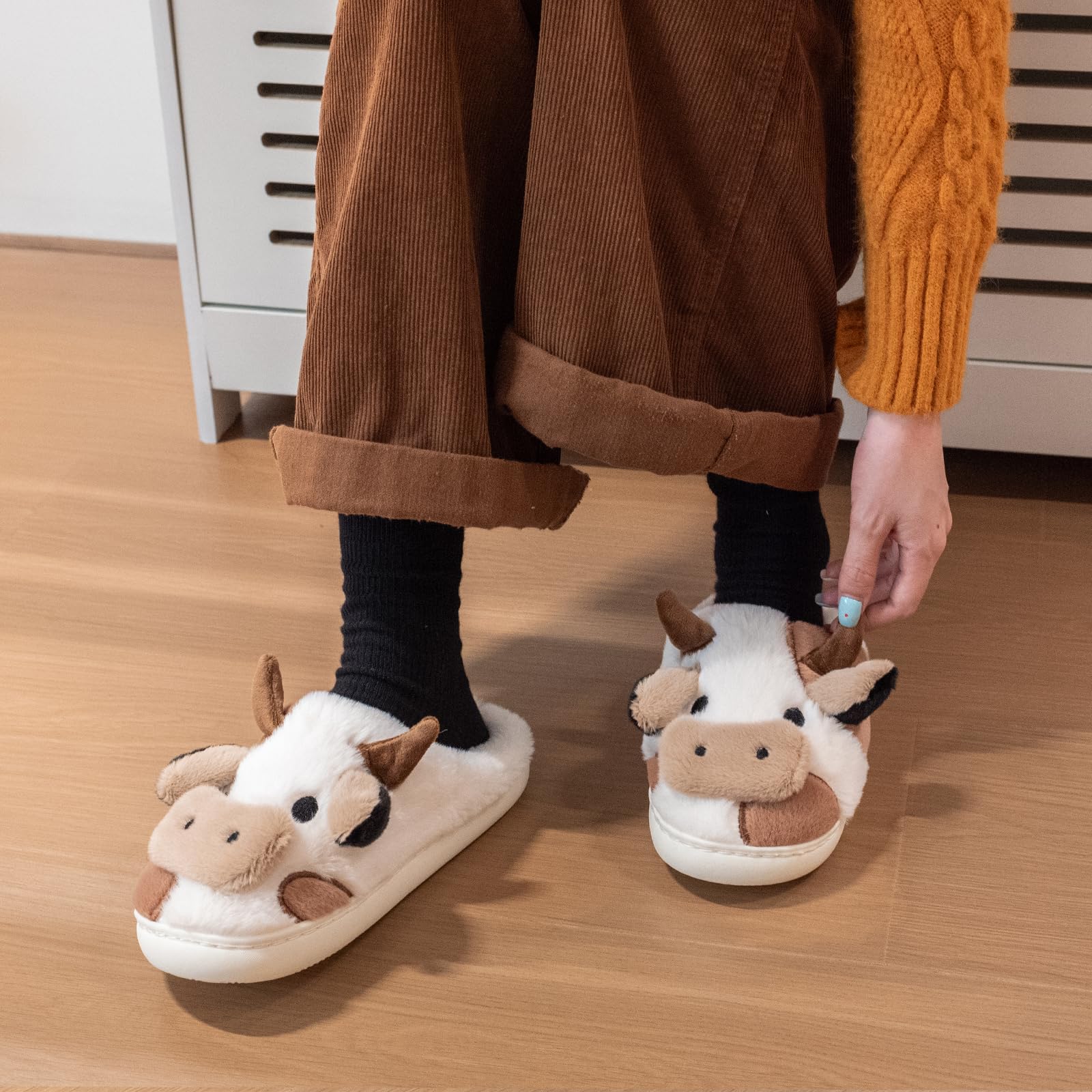 XIXITIAO Slippers For Women,Cow Slippers,Womens Fuzzy Slippers,Cute Animal Cartoon Fluffy Plush House Slippers For Women Men Indoor