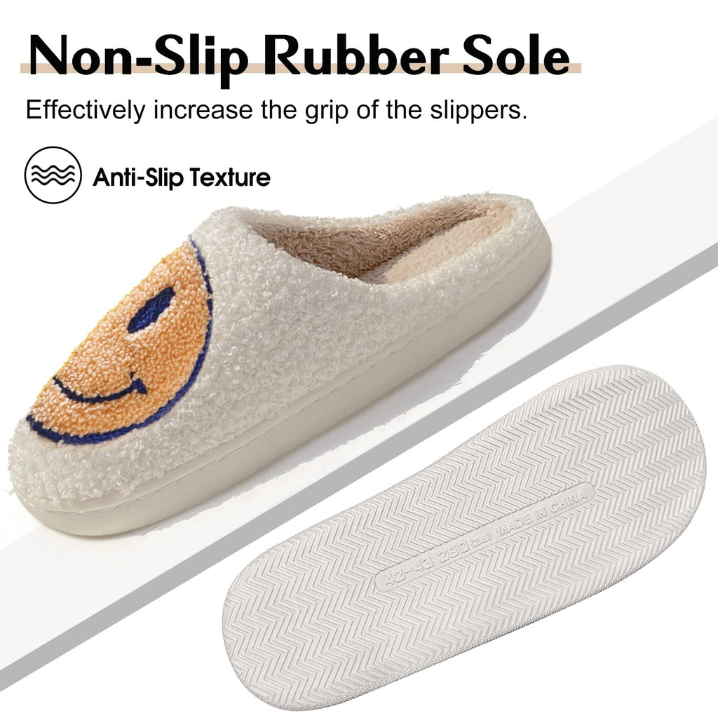 Bevaney Smile Face Slippers for Women - Soft Plush Retro Preppy Slip-on Comfortable Indoor/Outdoor Shoes