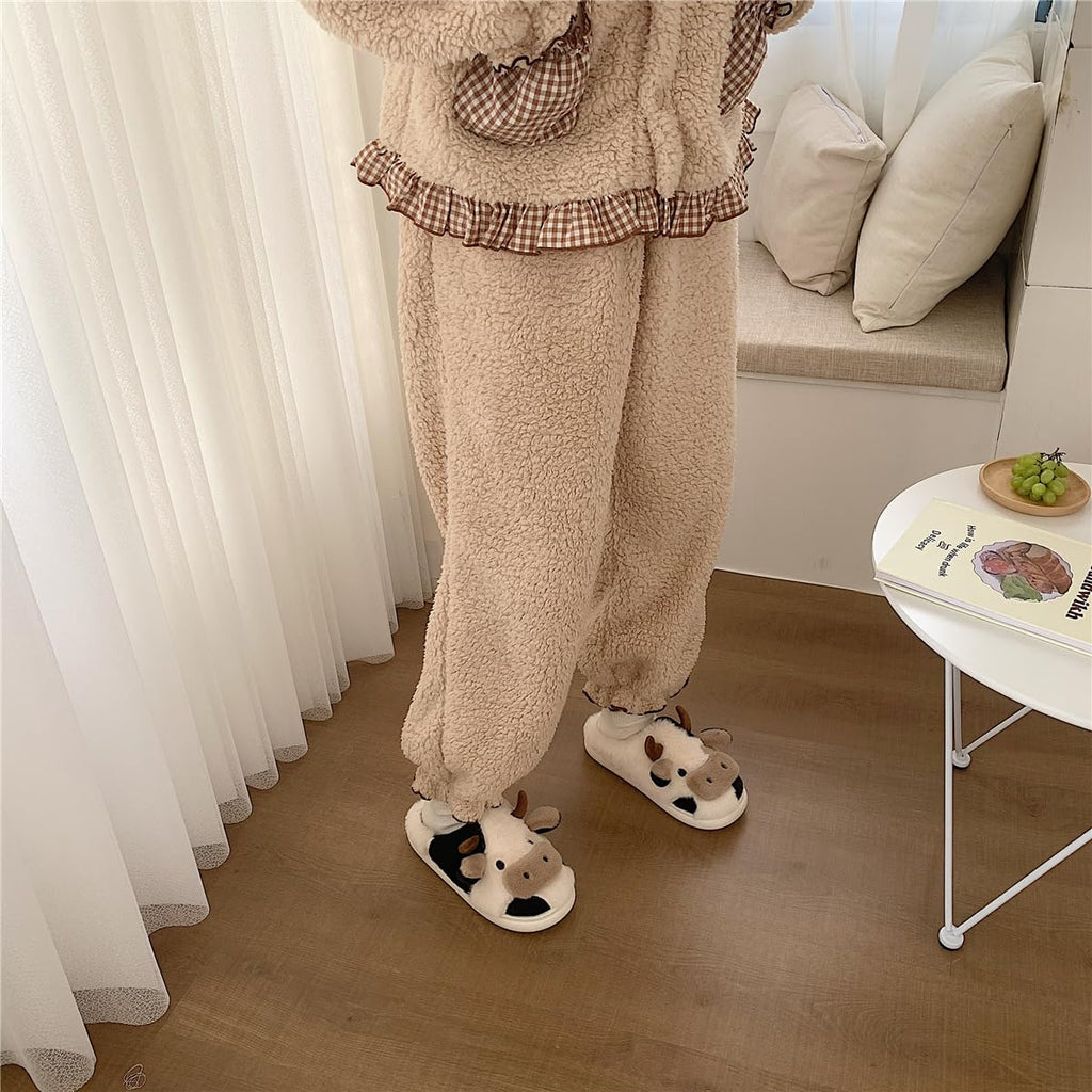 XIXITIAO Slippers For Women,Cow Slippers,Womens Fuzzy Slippers,Cute Animal Cartoon Fluffy Plush House Slippers For Women Men Indoor