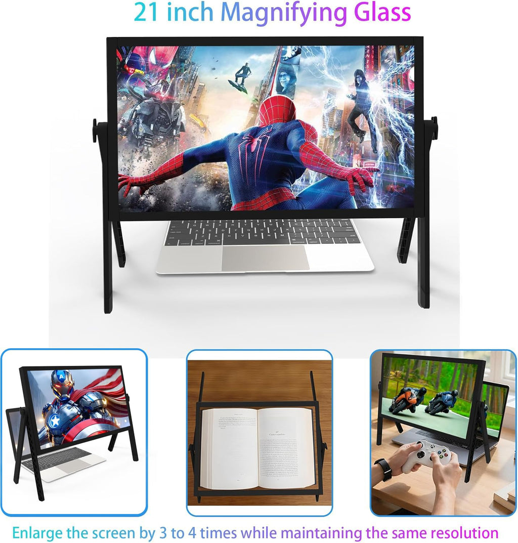 21 inch Screen Magnifier for Laptop ，3D HD Screen Expanders for Movies, Videos, and Gaming, Screen Enlarger with Adjustable Angle Design Amplifier Desktop Magnifying for Seniors Reading (Black)
