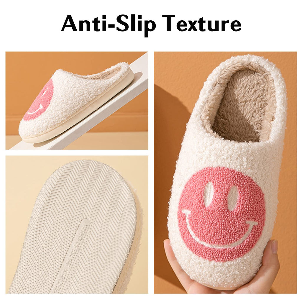 Bevaney Smile Face Slippers for Women - Soft Plush Retro Preppy Slip-on Comfortable Indoor/Outdoor Shoes