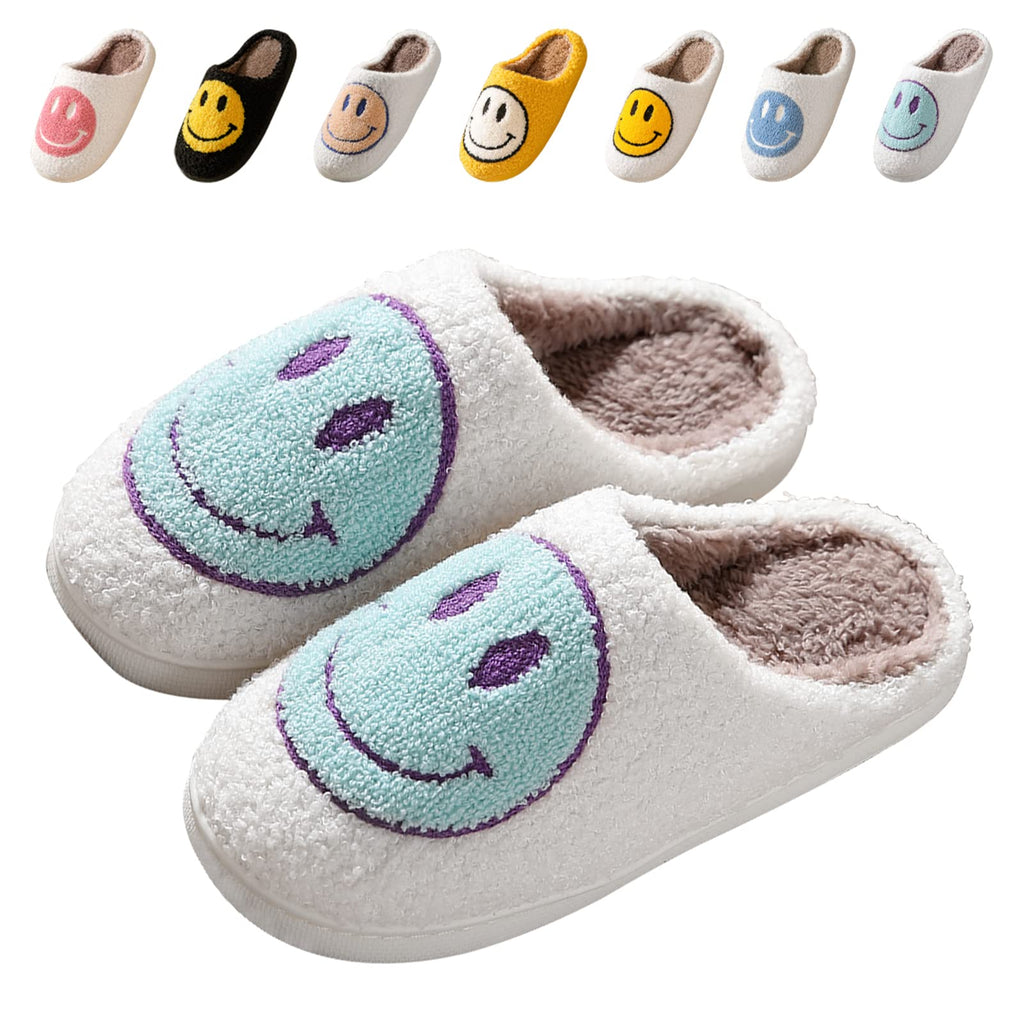 Bevaney Smile Face Slippers for Women - Soft Plush Retro Preppy Slip-on Comfortable Indoor/Outdoor Shoes