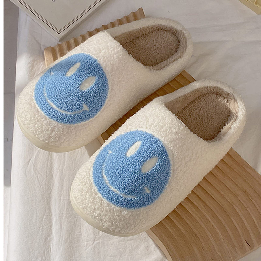 Bevaney Smile Face Slippers for Women - Soft Plush Retro Preppy Slip-on Comfortable Indoor/Outdoor Shoes